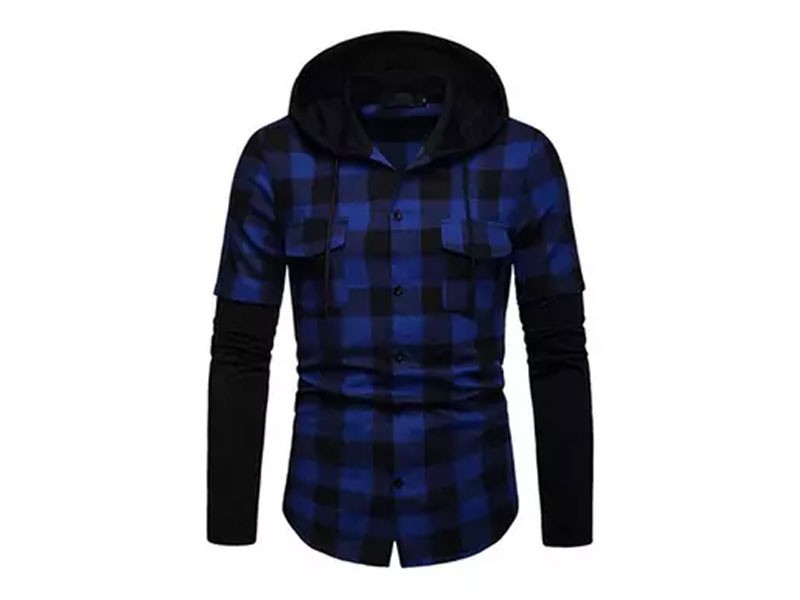 Men's Casual Buffalo Plaid Hooded Shirt Long Sleeve Button Sweatshirt Pullover