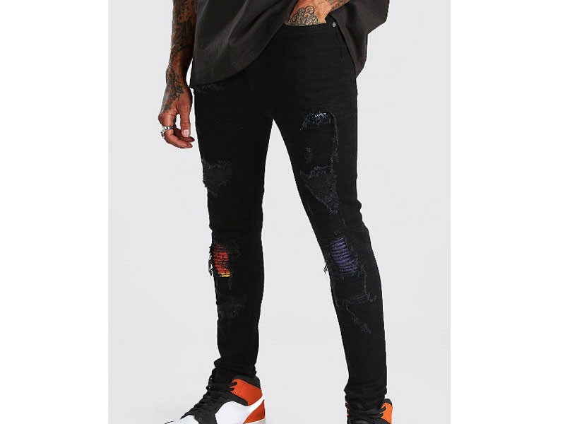 Super Skinny Coloured Bandana Ripped Jeans For Men