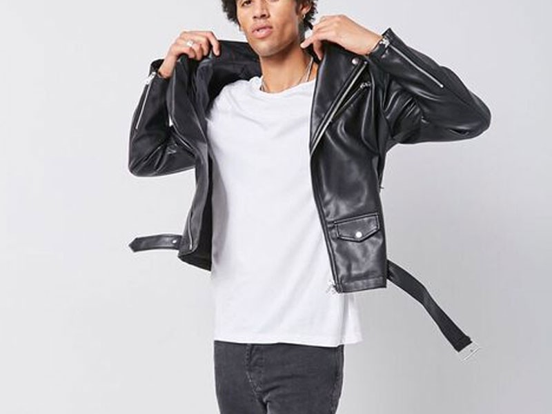 Faux Leather Moto Jacket For Men