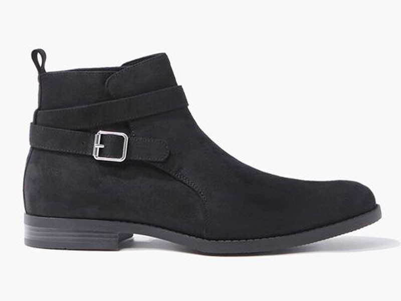 Men's Faux Suede Buckled Ankle Boots