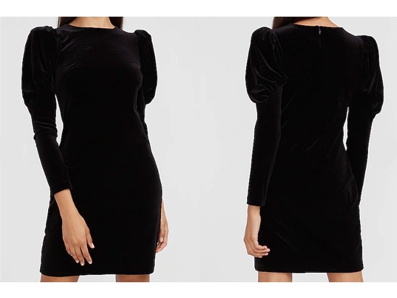 Velvet Puff Sleeve Sheath Dress For Women