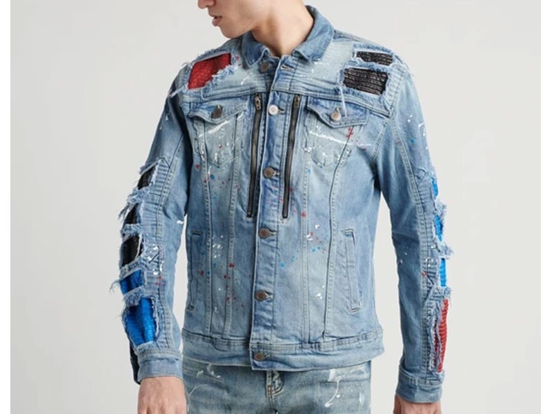 Slim Fit Quilted Denim Jacket For Men