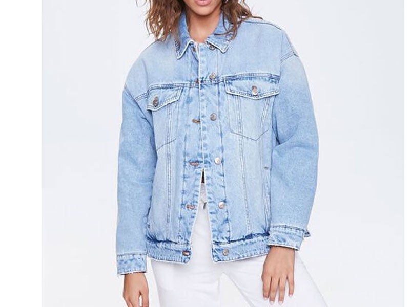 Faux Shearling-Trim Denim Jacket For Women