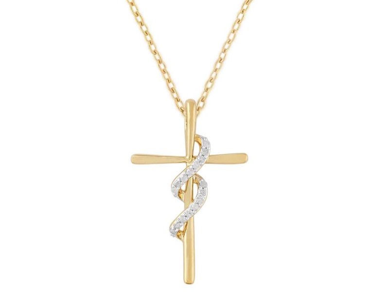 Women's Diamond Cross 2 Piece Pendant and Earring Set Gold Over Silver