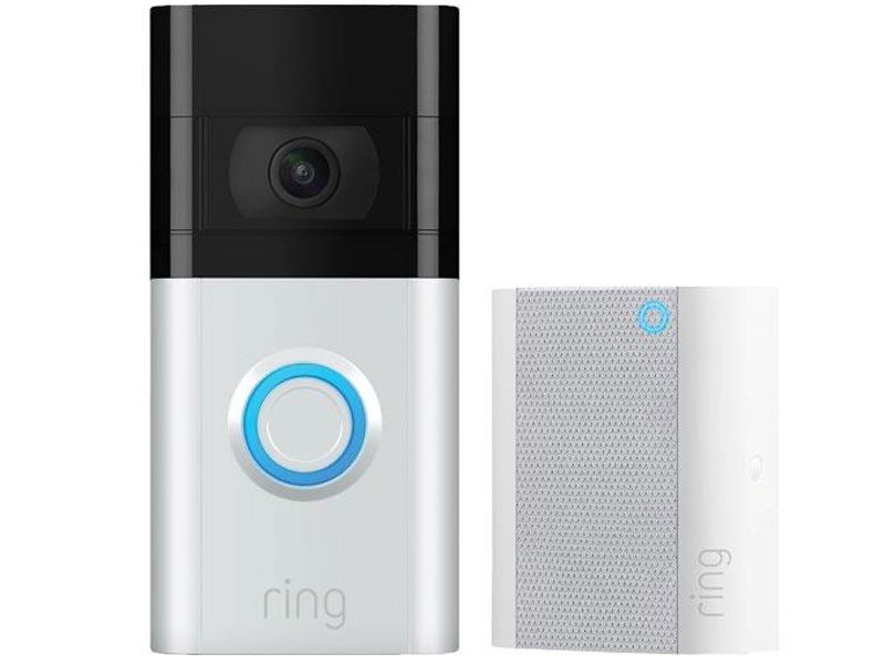 Ring Video Doorbell 3 Silver With Wi-Fi Enabled Chime White