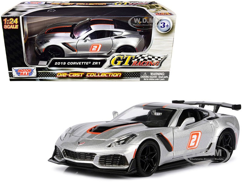 2019 Chevrolet Corvette ZR1 Silver With Black and Orange Stripes Model Car