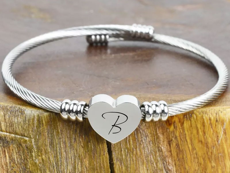 Heart Cable Initial Bracelet By Pink Box