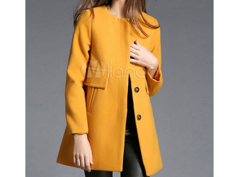 Yellow Trench Coat Long Sleeve Yellow Winter Coat For Women