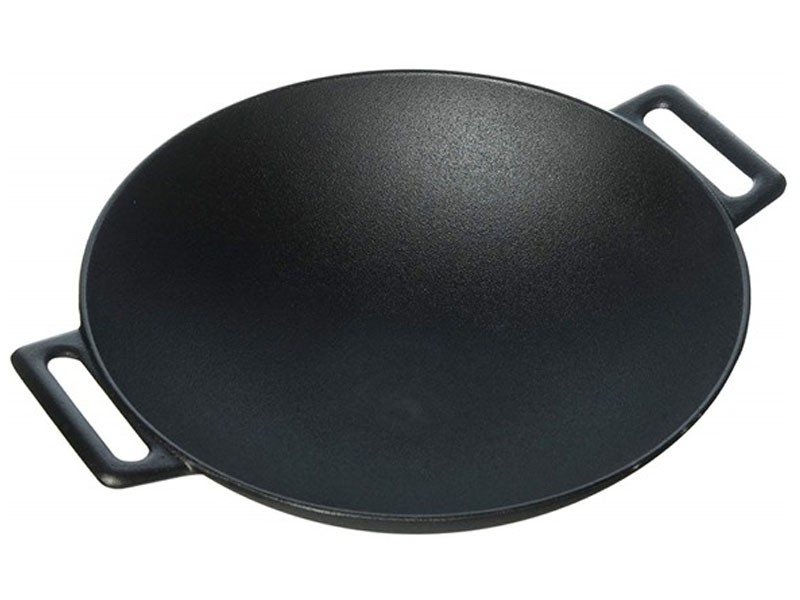 Jim Beam 12'' Pre Seasoned Heavy Duty Construction Cast Iron Grilling Wok