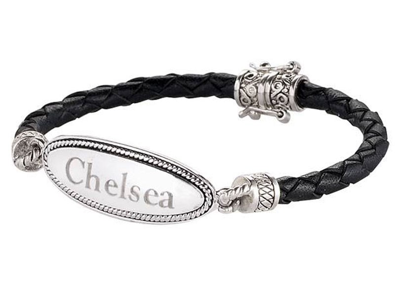 Personalized Silverplated Polyleather ID Bracelet For Women