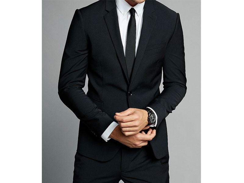 Extra Slim Black Performance Stretch Wool-Blend Suit Jacket For Men
