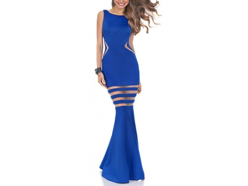 Terani Couture Striped Illusion Trumpet Evening Dress For Women