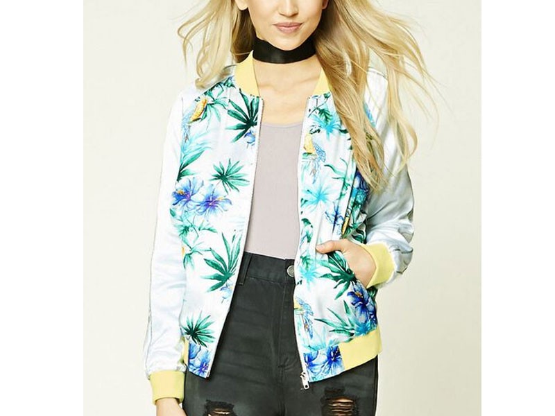 Women's Tropical Print Satin Bomber