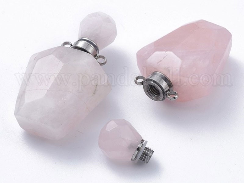 Women's Faceted Natural Rose Quartz Openable Perfume Bottle Pendants