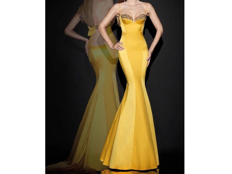 Tarik Ediz Crystal Ornate Corset Gown Dress For Women