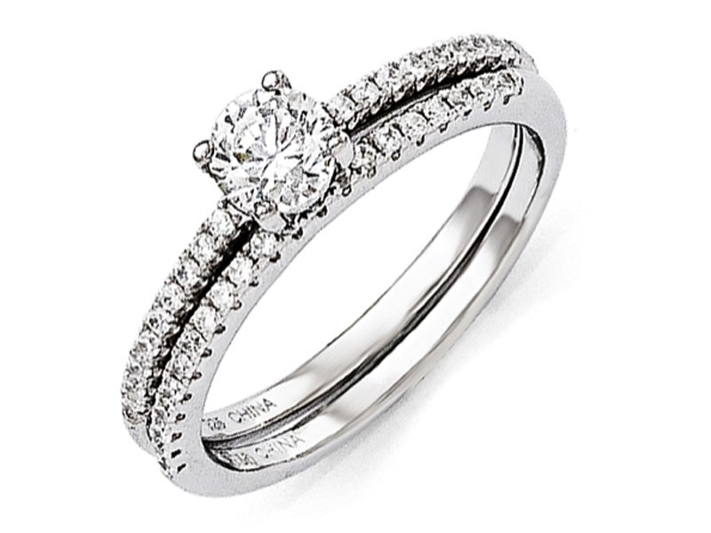 Women's Sterling Silver & CZ 2pc Wedding Ring Set