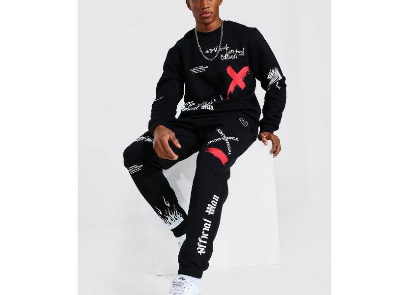 Oversized Men's Graffiti Sweater Tracksuit