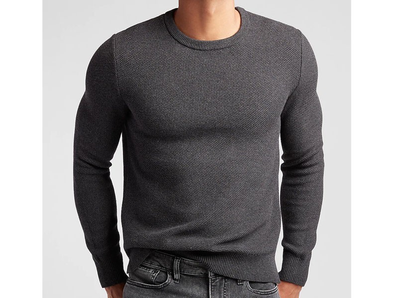 Men's Solid Honeycomb Knit Crew Neck Sweater