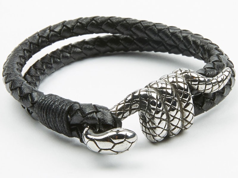 Dell Arte Double Wrap Leather Lucky Snake Bracelet For Men
