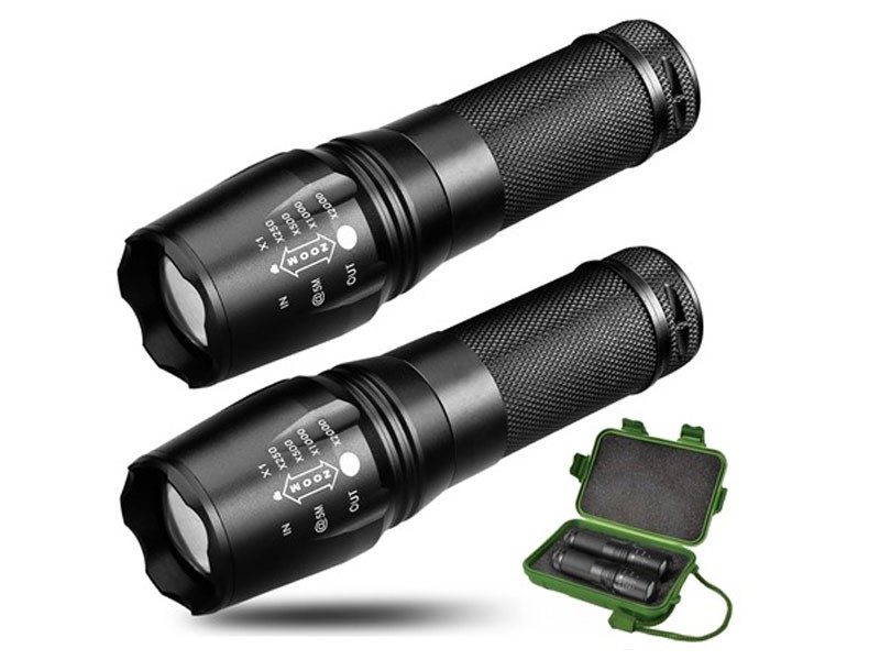 Army Gear Elite 800 Lumen Tactical Flashlight 2-Pack With Carrying Case