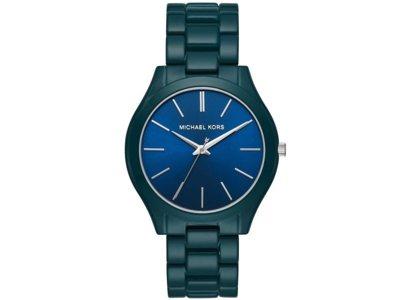 Ladies' Michael Kors Slim Runway Teal-Tone Stainless Steel Bracelet Watch