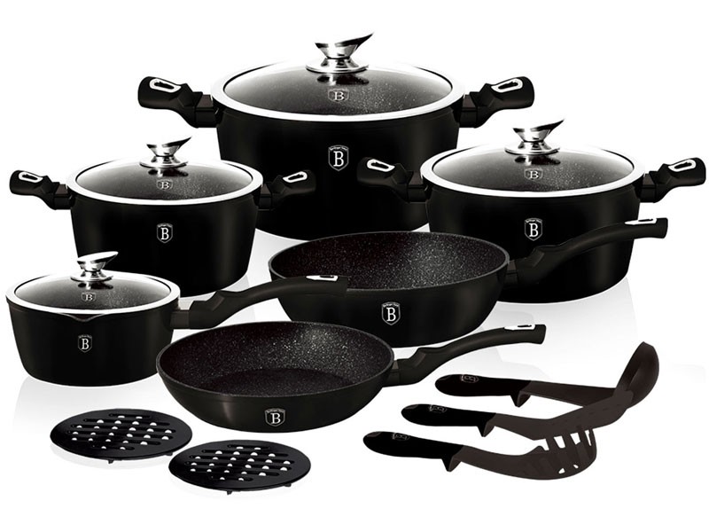 Berlinger Haus 15-Piece Cookware Set Black Color Changing Flame Guard