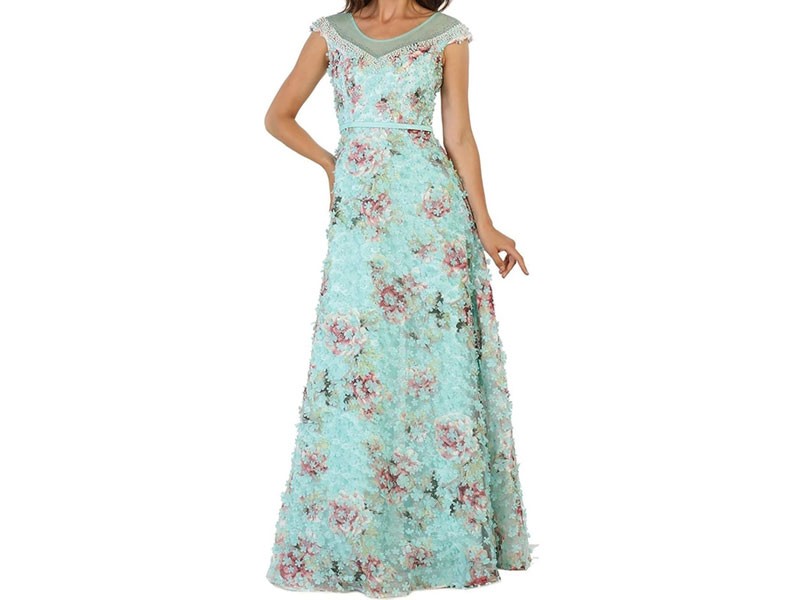 Women's May Queen Cap Sleeve Floral Embellished Dress
