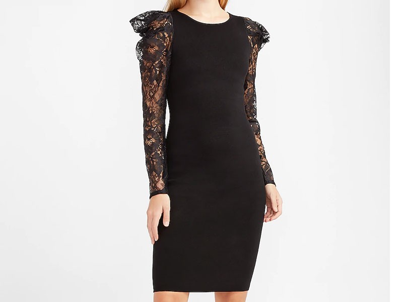 Women's Lace Puff Sleeve Sweater Dress