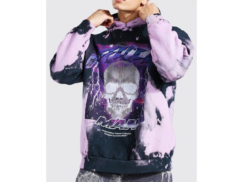 Oversized Official Skull Print Tie Dye Hoodie For Men