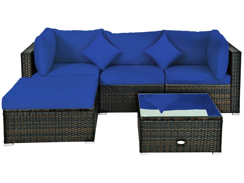 Gymax 5PCS Rattan Sectional Sofa Set Patio Furniture Set w/ Cushion Pillow