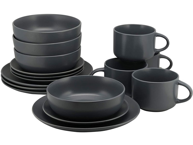 10 Strawberry Street Wazee Matte 16 Pc Charcoal Gray Coupe Dinnerware Set