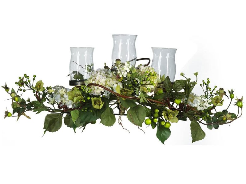 Nearly Natural Hydrangea Triple Candleabrum Centerpiece Cream