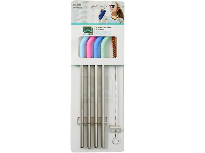 Wellness Set of 4 Stainless Steel Straws & Clean Brush