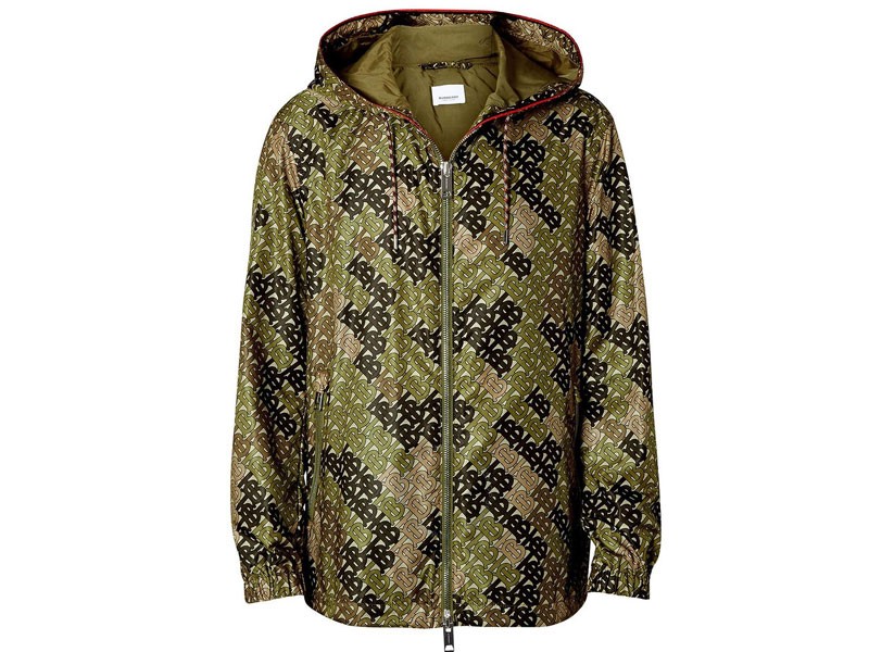 Burberry Men's Green Monogram-print Hooded Jacket