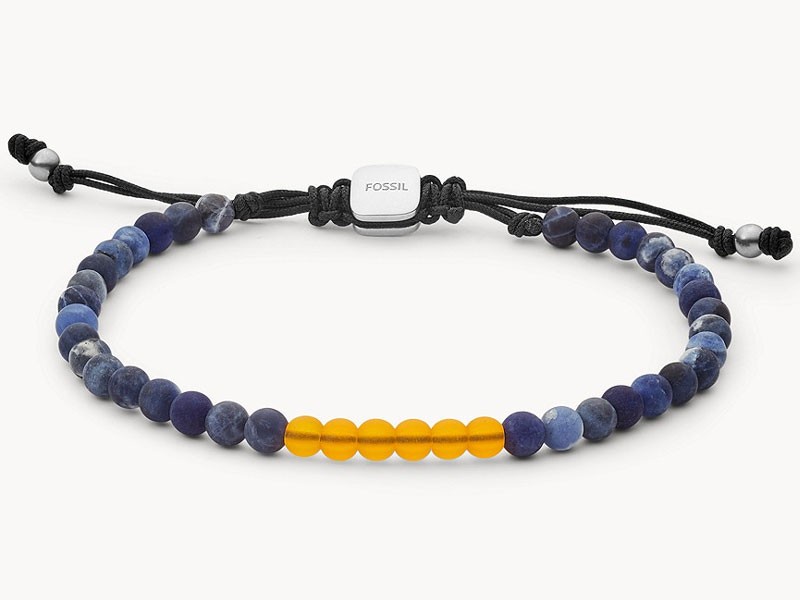 Fossil Citrine and Sodalite Beaded Bracelet For Men