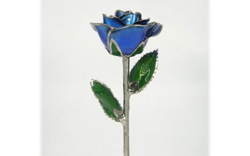 Silver Trimmed Rose: 11-Inch Dark Blue Rose