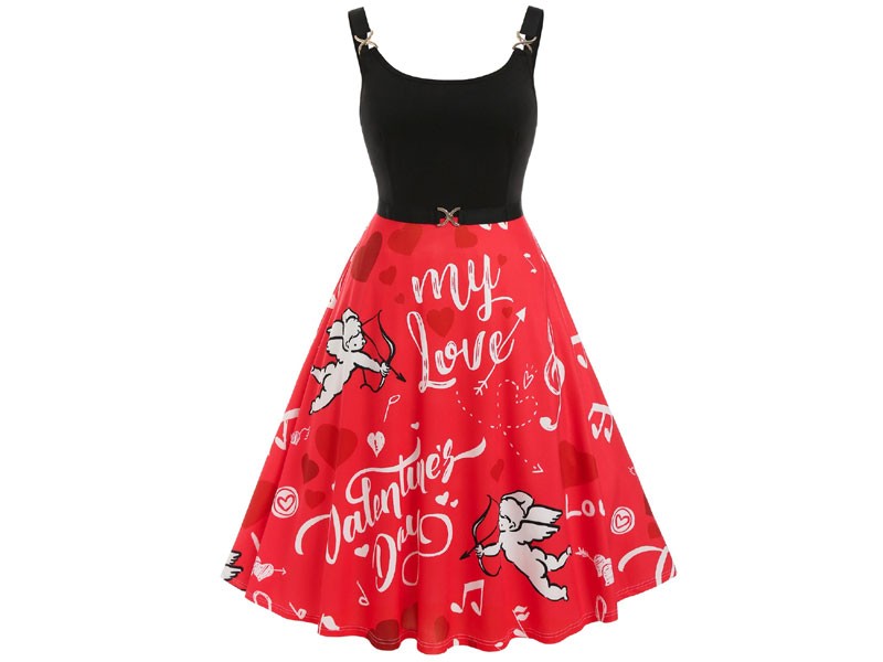 Women's Plus Size Valentine Heart Angel Graphic Midi Backless Dress