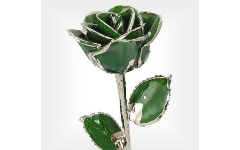 Silver Trimmed Rose: 11-Inch Dark Green Rose