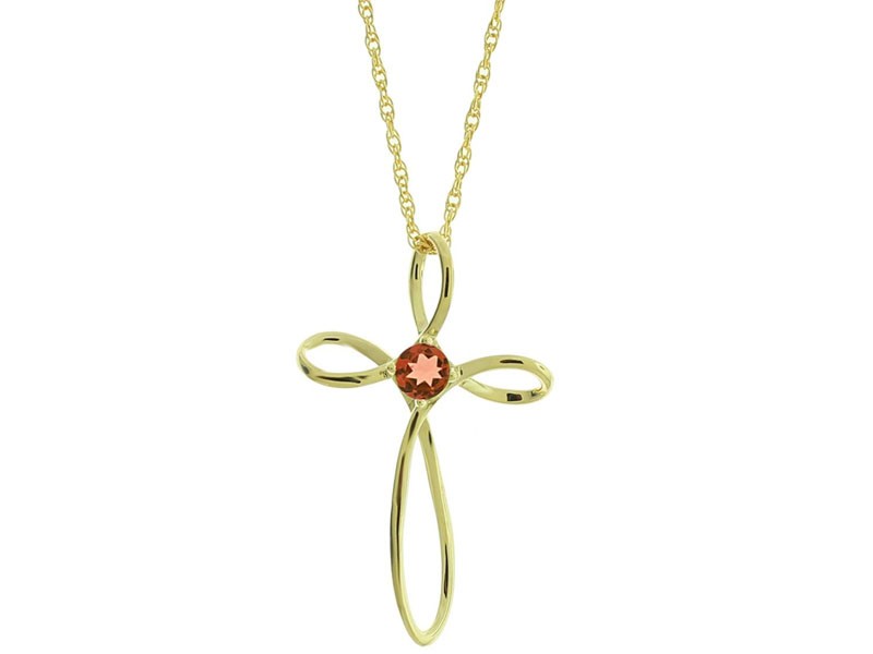Women's Gemstone Classics Round Garnet Cross Pendant Necklace