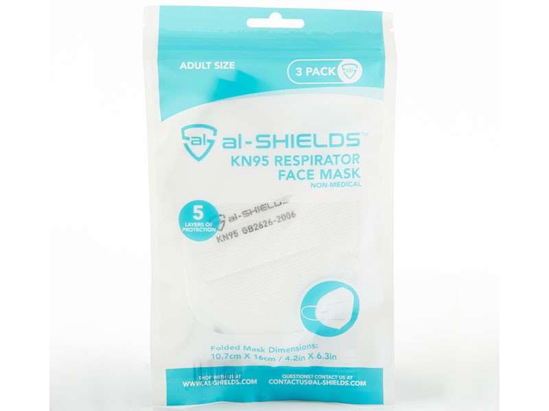 Al-Shields KN95 3pk Respirator Protective Mask