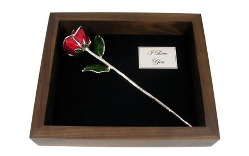 11-Inch Silver Trimmed Rose in Personalized Shadow Box