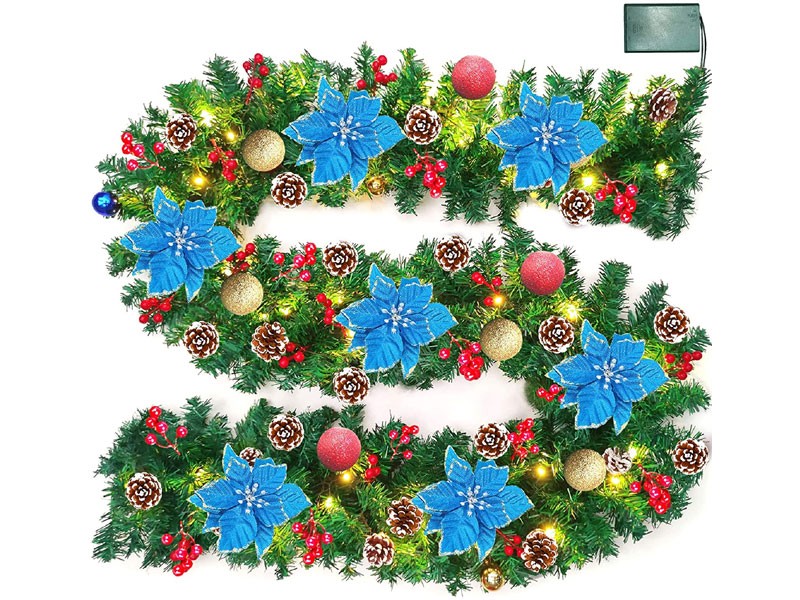 Camlinbo Foot Prelit Christmas Poinsettia Garland With 50 Lights