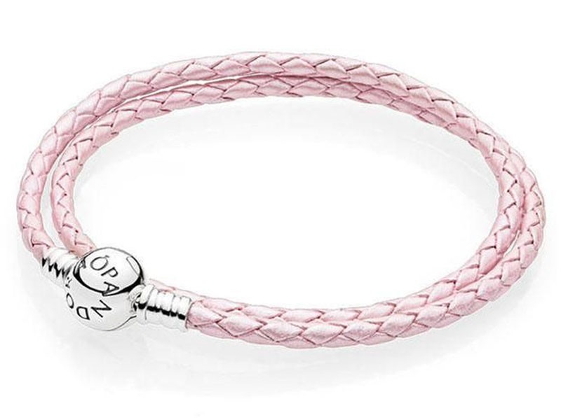 Women's Pandora Pink Braided Double-Leather Charm Bracelet