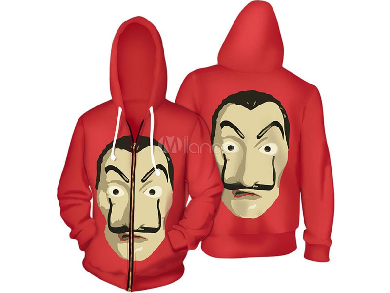 New Money Heist Hoodies Red Long Sleeve Polyester Hooded