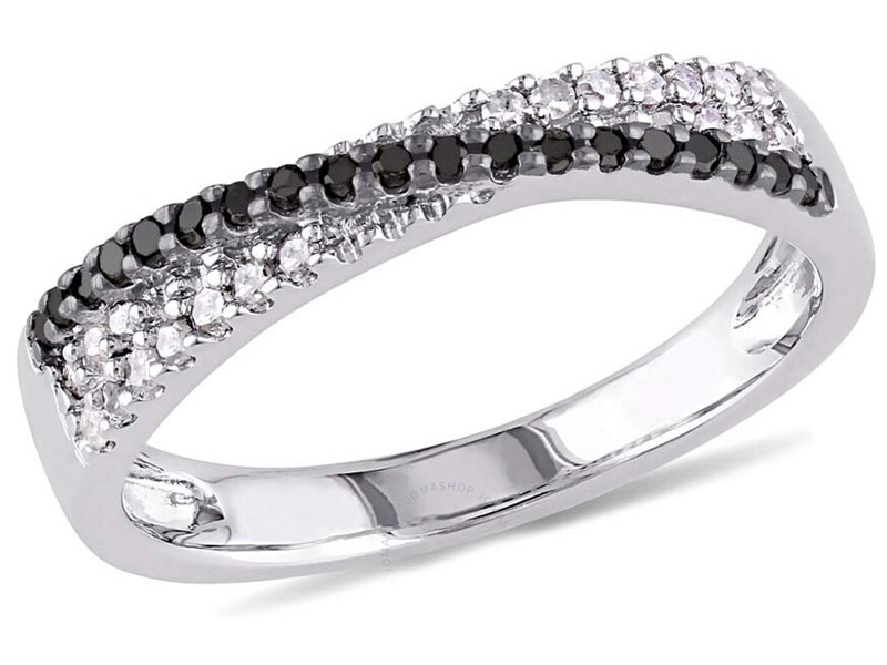 Amour Delmar Black and White Crossover Diamond Anniversary Band