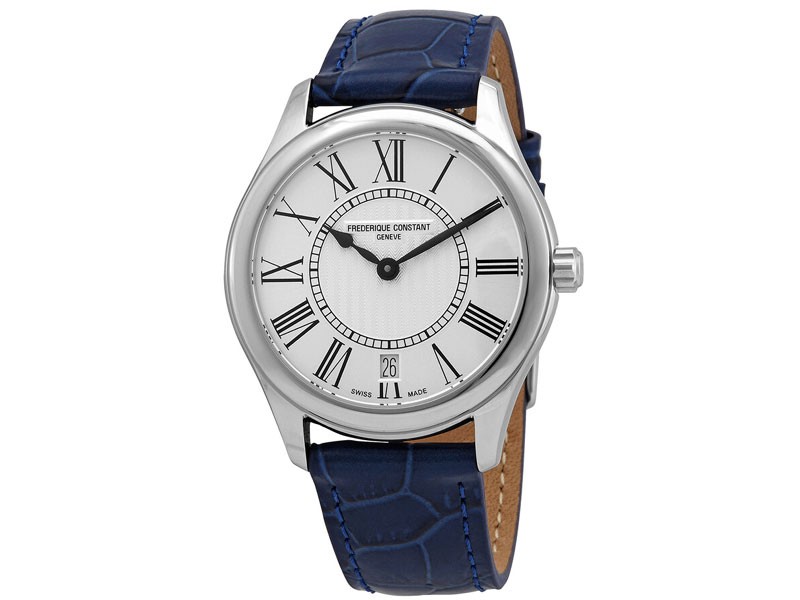 Frederique Constant Classics Silver Dial Blue Leather Ladies Watch