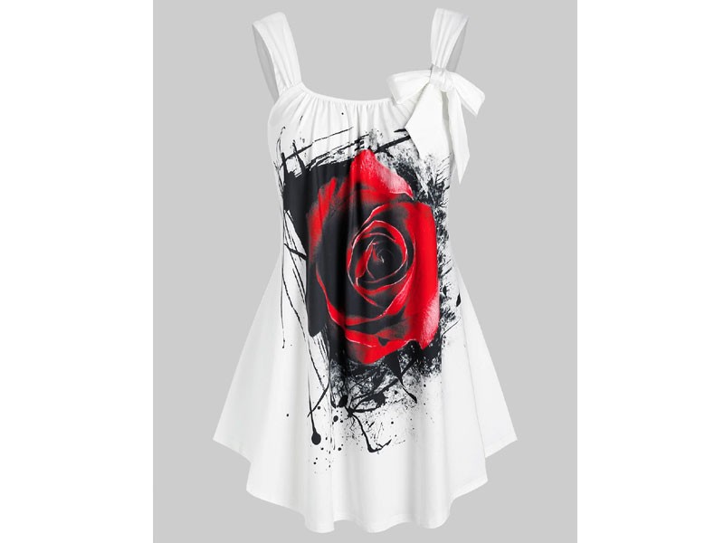 Women's Plus Size Bowknot Rose Print Tank Top