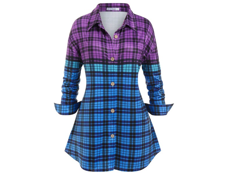 Women's Plus Size Colorblock Plaid Button Up Shirt