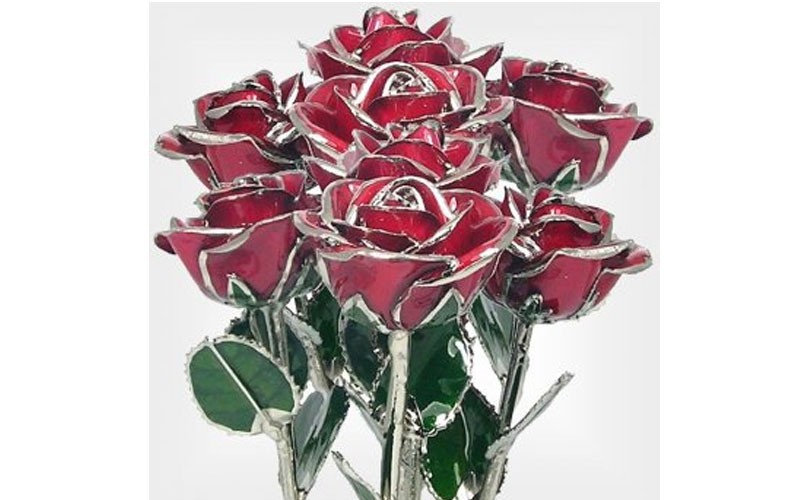 Silver Trimmed Roses: 1 Dozen 11-Inch Rose Bouquet