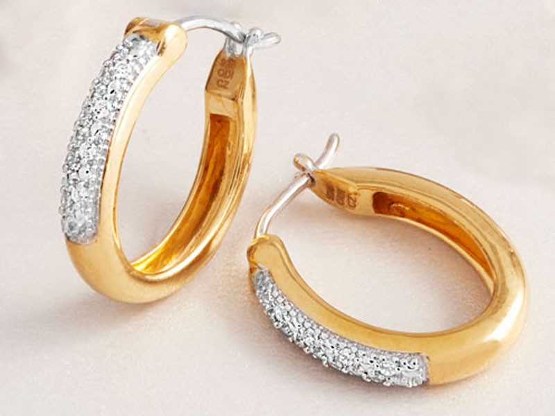 Women's Diamond Classics Gold Over Silver 1/20ctw Hoop Earrings